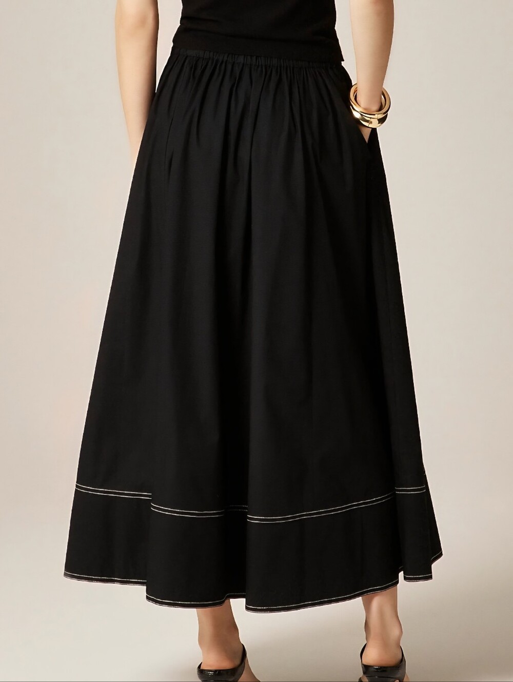 J.Crew Contrast Stitch Midi Skirt In Cotton Poplin Tall - Picture 2 of 4